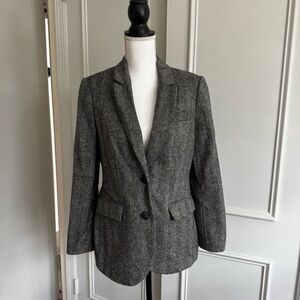 BODEN 100% Wool Gray Herringbone Tweed Women's Blazer Jacket
